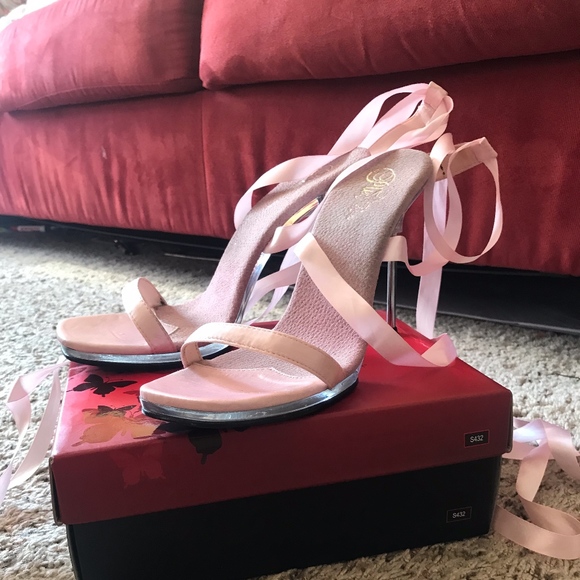 Pleaser Shoes - Pleaser Pink Satin Tie Up Prom Sandal Size 11